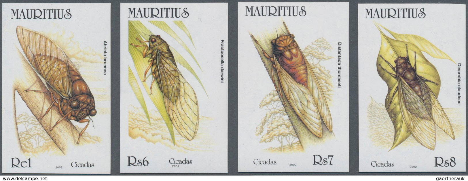 Mauritius: 2002. Complete Set "Cicadas" (4 Values) In IMPERFORATE Single Stamps Showing Four Differe - Mauritius (...-1967)