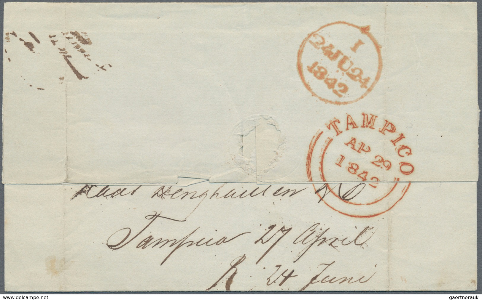 Mexiko: 1842, Folded Letter From British Post Office "TAMPICO AP 29 1842" Taxed "2/3" With LONDON Ar - México