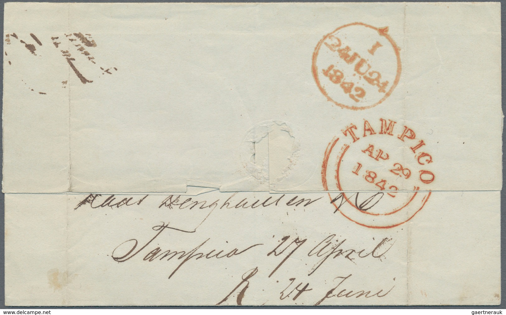 Mexiko: 1842, Folded Letter From British Post Office "TAMPICO AP 29 1842" Taxed "2/3" With LONDON Ar - Mexico