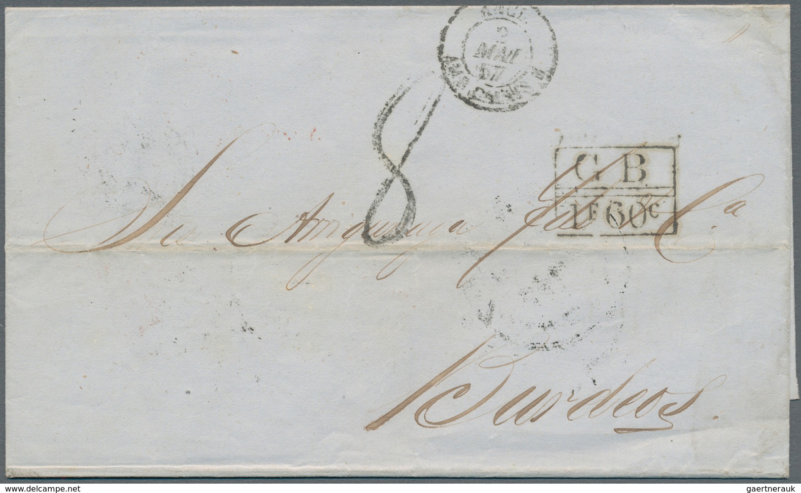 Mexiko: 1857, Maritime Mail Cover From Veracruz To Bordeaux In France, On Reverse British P.O. Split - Mexico