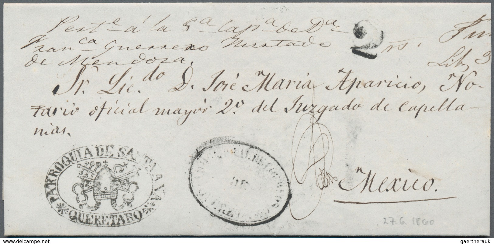 Mexiko: 1860, "ADMON PRAL. DE CORREOS DE QUERETARO" Rare Oval Handstamp And Tiara-seal Cancel On A F - Mexico