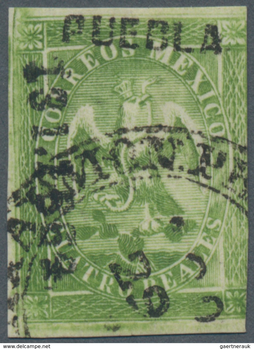 Mexiko: 1864, 4 Reales With No. 131-1864 In Large Digits, Overprint And Cancelled PUEBLA, Three Side - Mexico