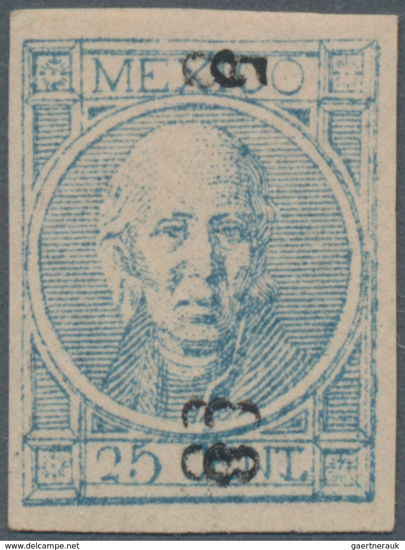 Mexiko: 1868, 25 C Blue Hidalgo Thin Value Digit PROOF Without Gum From Plate B With District Number - Mexico