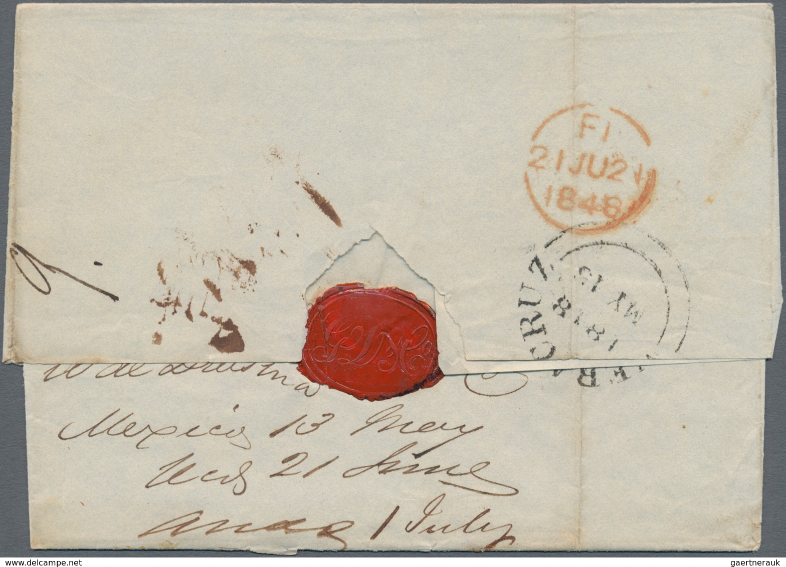 Mexiko: 1868, Folded Letter With VERA CRUZ British Post Office Mark "per Royal Mail Steamer" With Hi - Mexico