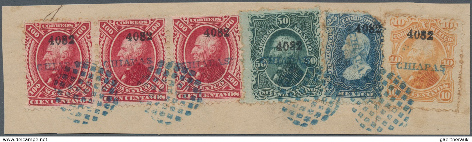 Mexiko: 1882, Four-colour Franking On Piece With 100 C Stripe Of Three, 10 C, 25 C And 50 C Single W - Mexico