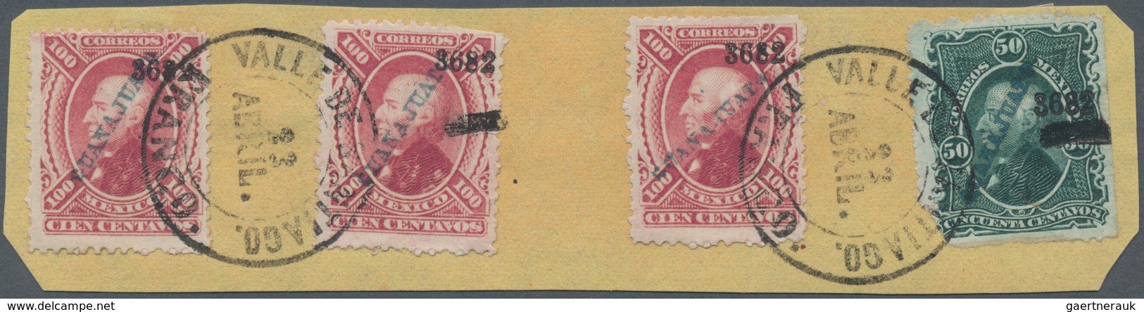 Mexiko: 1882, Three Stamps 100 C And One 50 C With Overprint 3682 Of GUANAJUATO And Cancellation VAL - Mexico