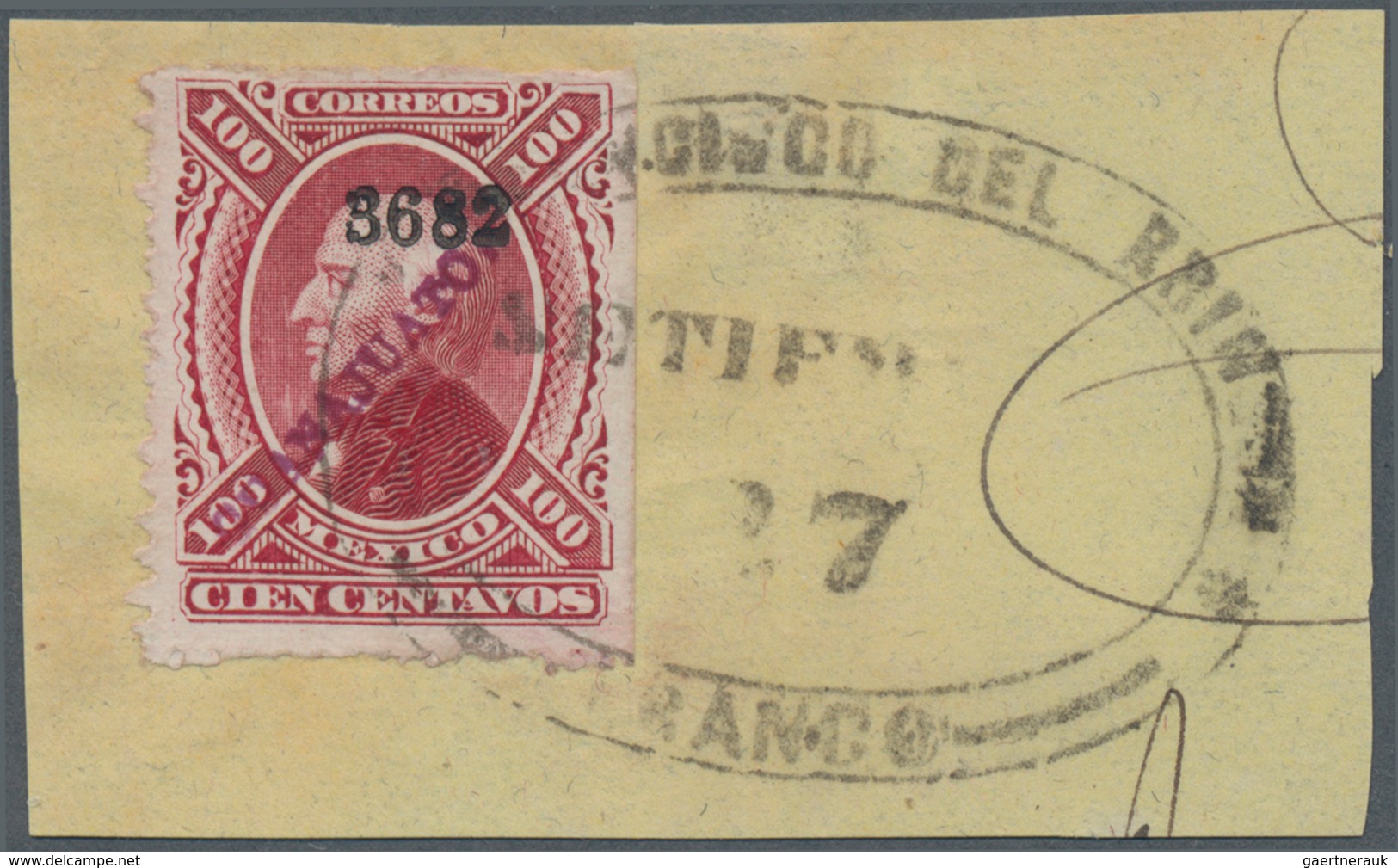 Mexiko: 1882, 100 C With Violet Overprint GUANAJUATO No. 3682 On Piece Tied By Large Oval Cancel SAN - Mexico