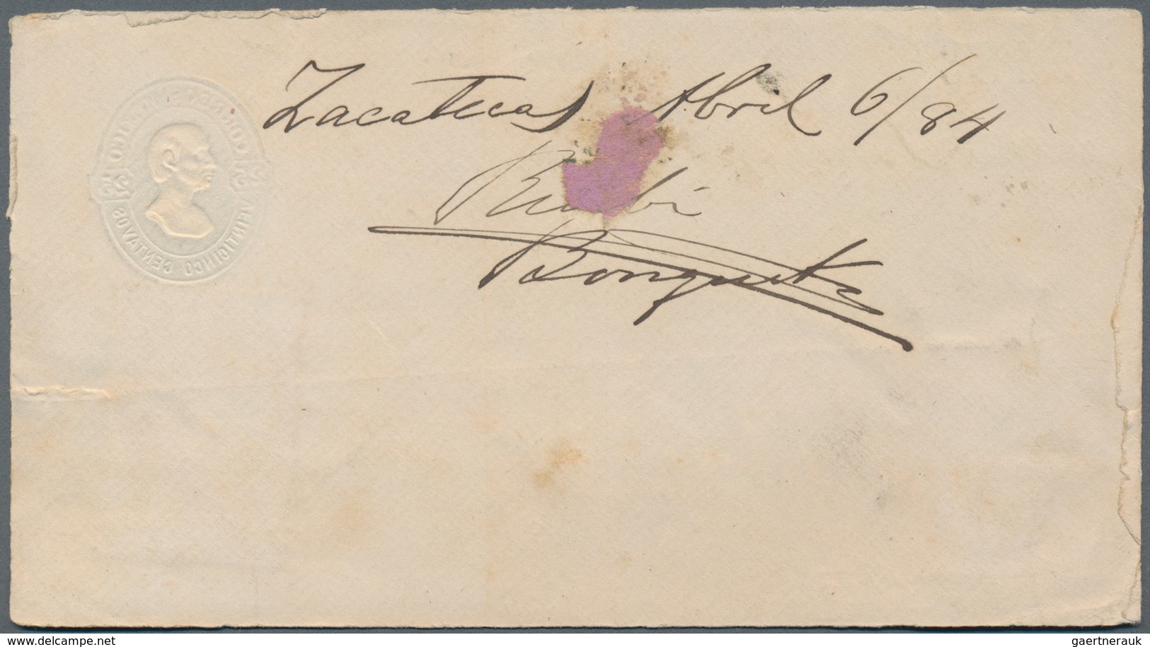 Mexiko: 1884, 25 C Blue Postal Stationery Envelope-frontside With Additional Franking 10 C Green Hid - Mexico