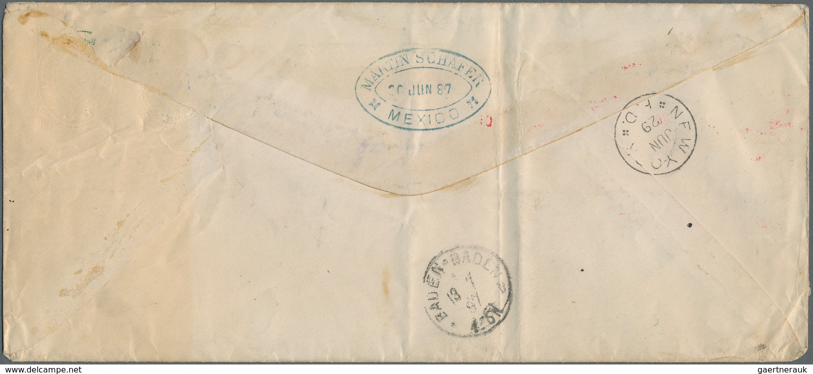 Mexiko - Ganzsachen: 1885 WELLS FARGO Postal Stationery Envelope 35c. On 25c. With Two Stamps 12c. U - Mexico