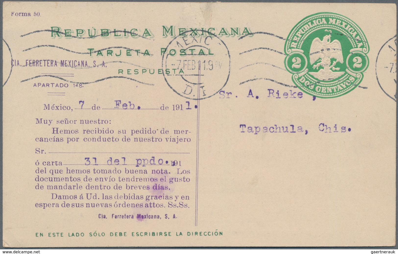 Mexiko - Ganzsachen: 1910-11, Three Postal Stationery Picture Cards 2c. Green, Two With Add. Printin - Mexico