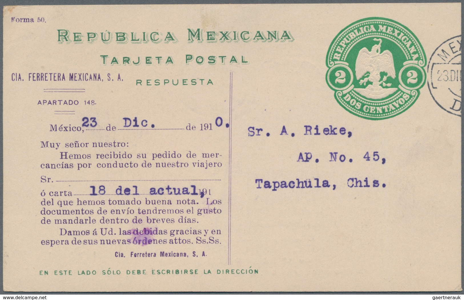 Mexiko - Ganzsachen: 1910-11, Three Postal Stationery Picture Cards 2c. Green, Two With Add. Printin - Mexico