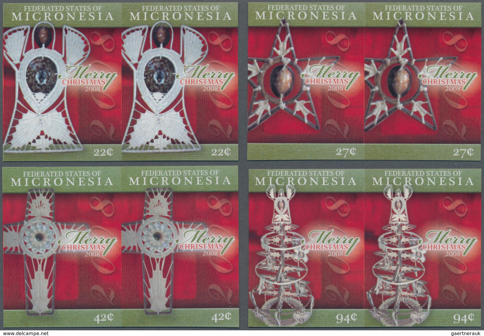 Mikronesien: 2008, Christmas (Christmas Tree Decorations) Complete Set Of Four In Horizontal IMPERFO - Micronesië