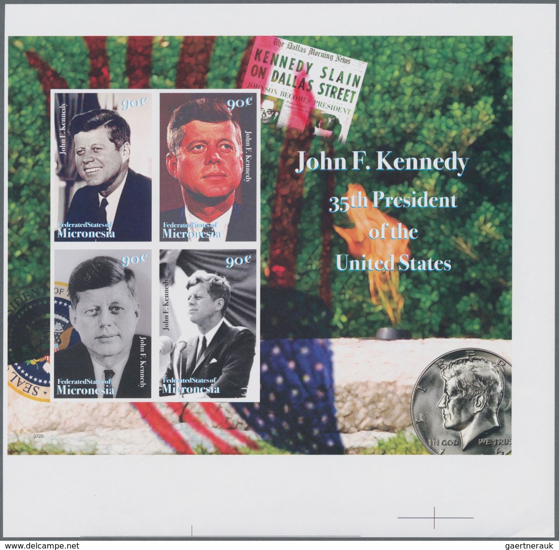 Mikronesien: 2008, John F. Kennedy Complete Set Of Four In An IMPERFORATE Sheetlet, Mint Never Hinge - Micronesië