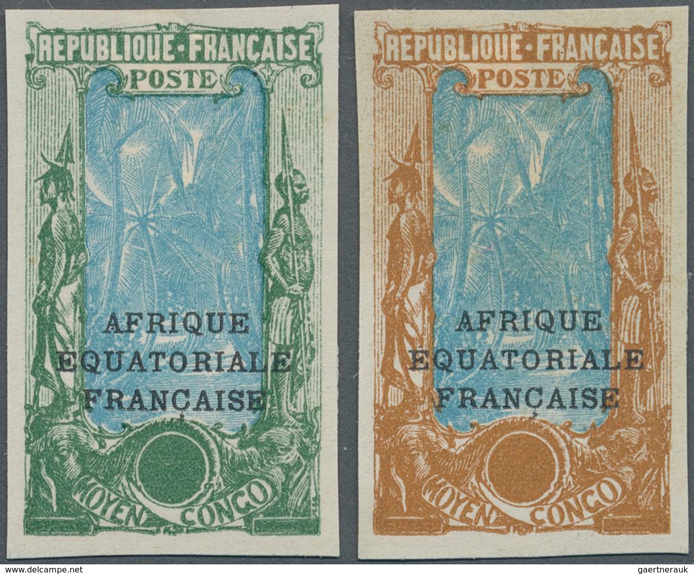 Mittelkongo: 1924/1930, AEF Overprints, Design "Coconut Palms", Two Imperforate Proofs In Colour "gr - Other & Unclassified