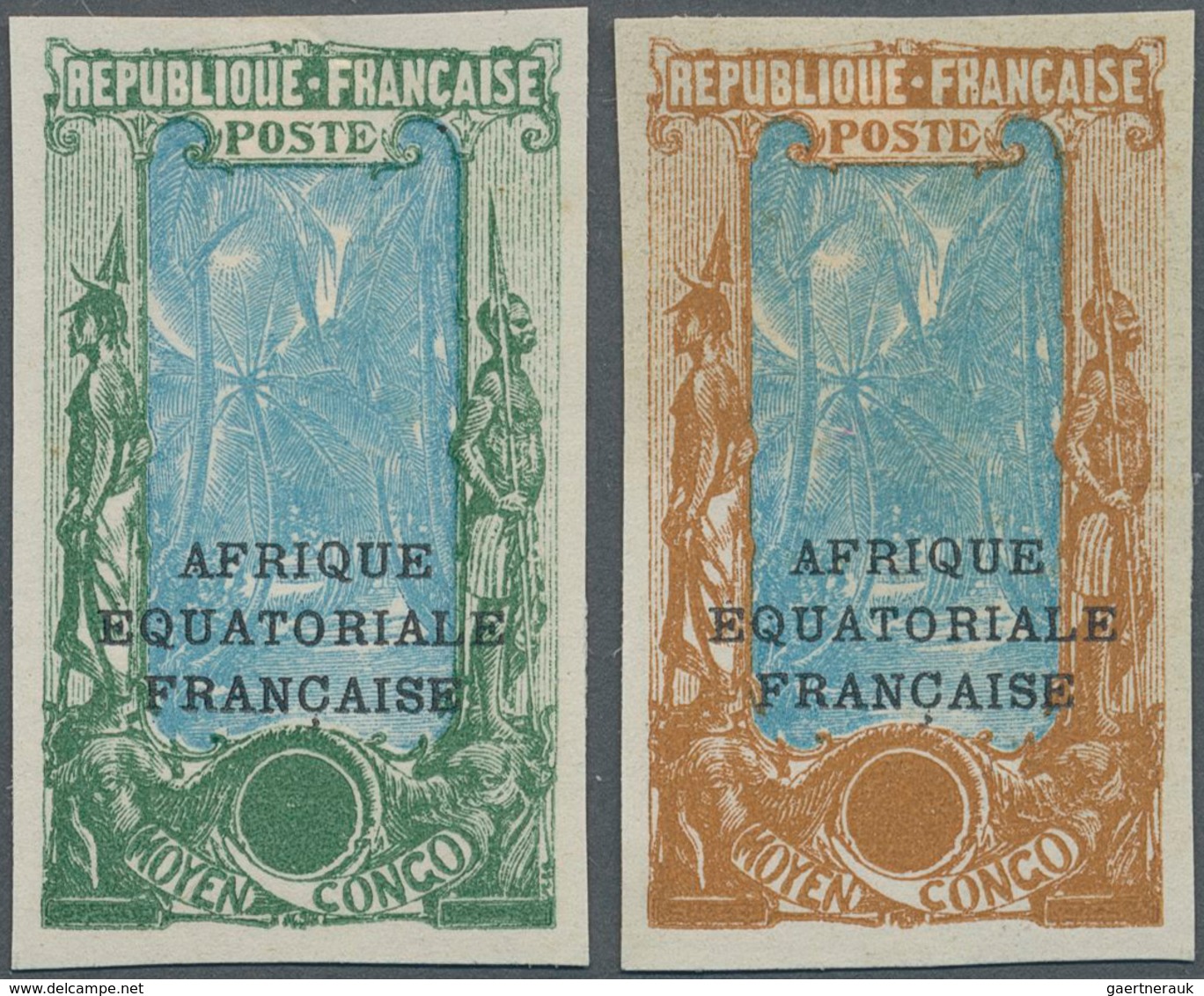 Mittelkongo: 1924/1930, AEF Overprints, Design "Coconut Palms", Two Imperforate Proofs In Colour "gr - Sonstige & Ohne Zuordnung