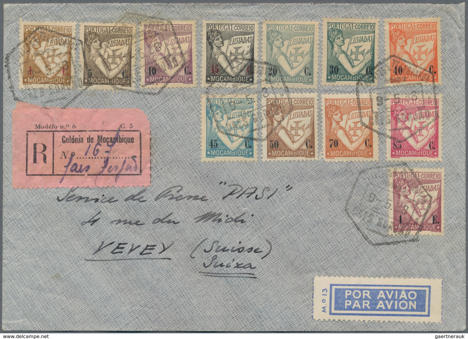 Mocambique: 1938 Registered Airmail Letter From Lourenco Marques To Vevey Switzerland - Mozambique