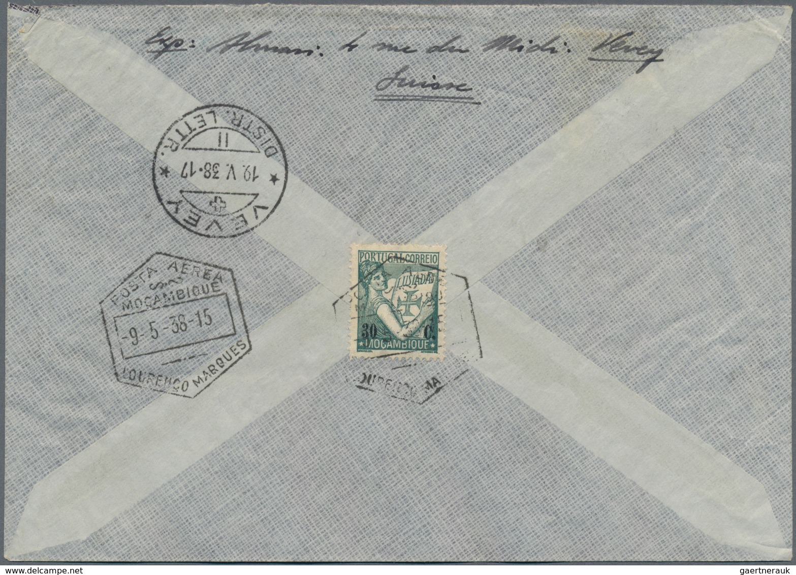 Mocambique: 1938 Registered Airmail Letter From Lourenco Marques To Vevey Switzerland - Mozambique