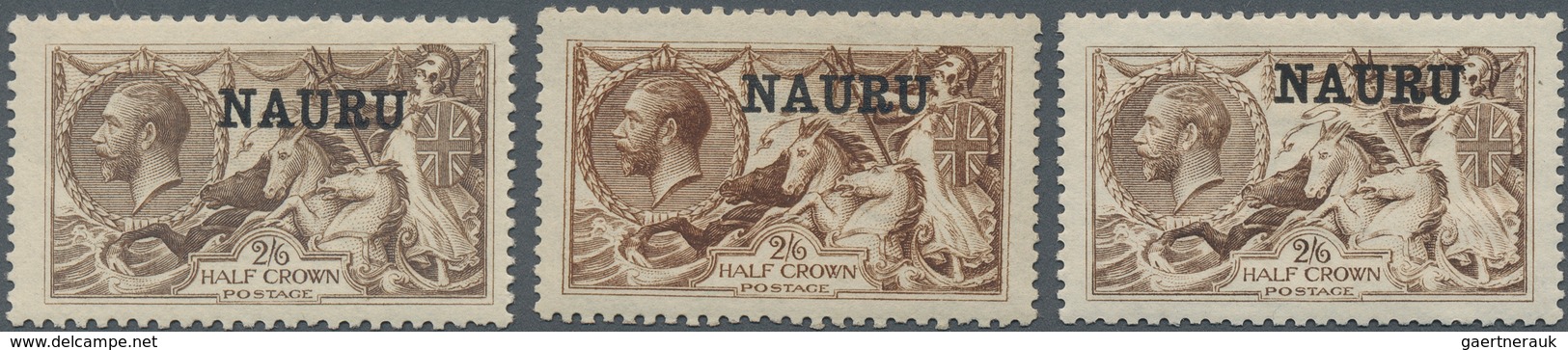 Nauru: 1916, Seahorses 2s.6d. With Black Opt. 'NAURU' In Three Different Shades, Mint Hinged, SG. £ - Nauru