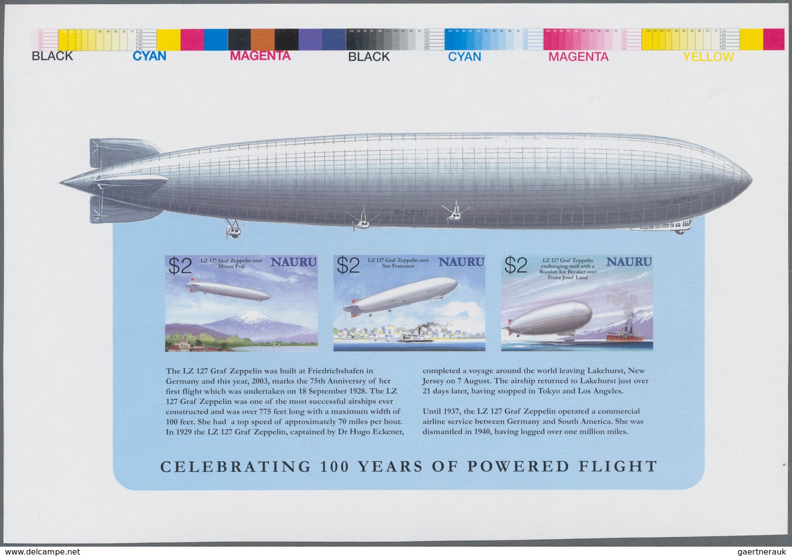 Nauru: 2003, 100 Years Of Powered Flight (Zeppelin) Complete Set In A Special Sheetlet Of Nine And T - Nauru