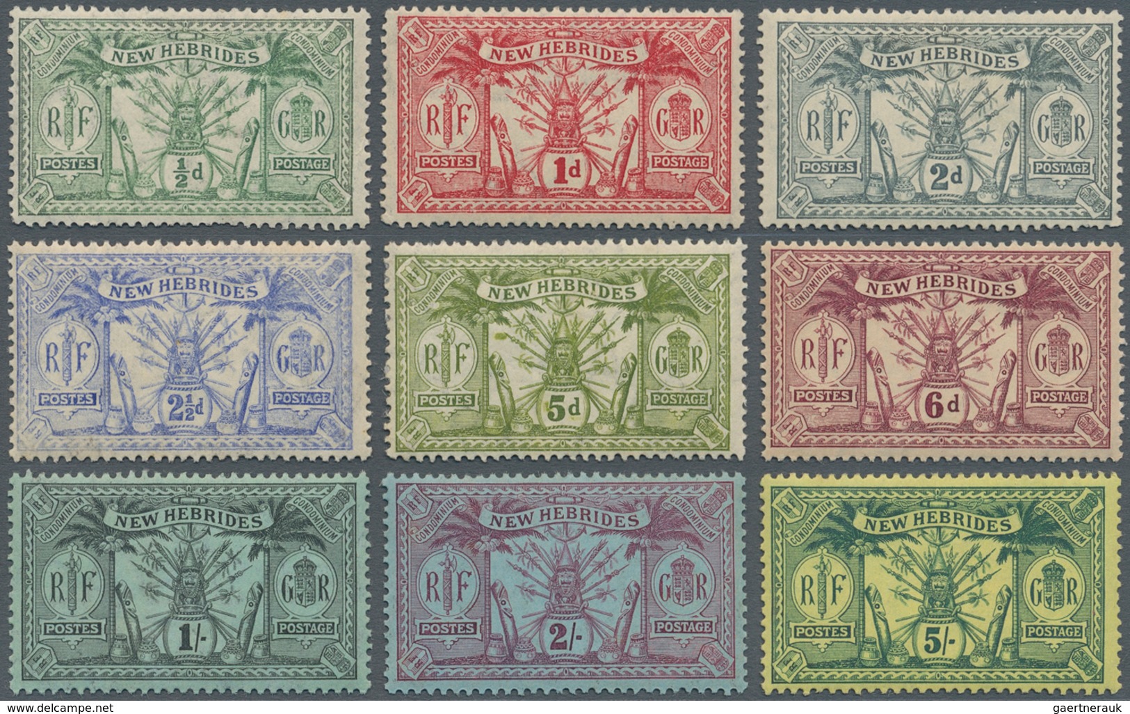 Neue Hebriden: 1911, Definitives: Weapons And Totem Poles With Watermark, MNH (Yv. No. 38-48). - Autres & Non Classés