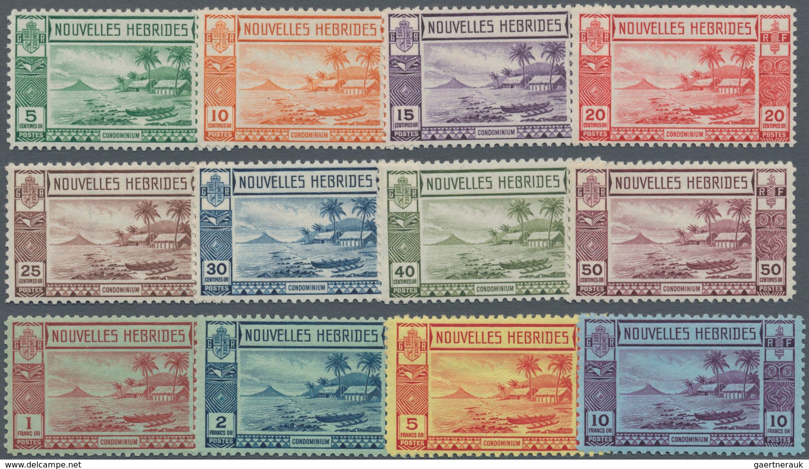 Neue Hebriden: 1938, 'Volcano And Canoe' Gold Currency Definitives (french Issue) Complete Set Of Tw - Other & Unclassified