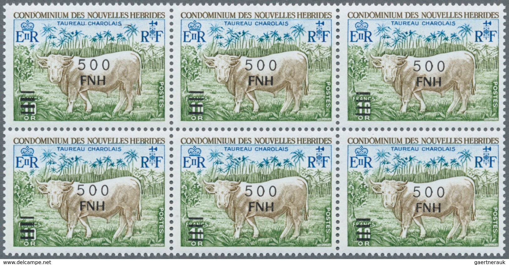 Neue Hebriden: 1977, French Value Definitive Issue Part Set Of Ten With LOCAL OVERPRINT Of New Curre - Andere & Zonder Classificatie