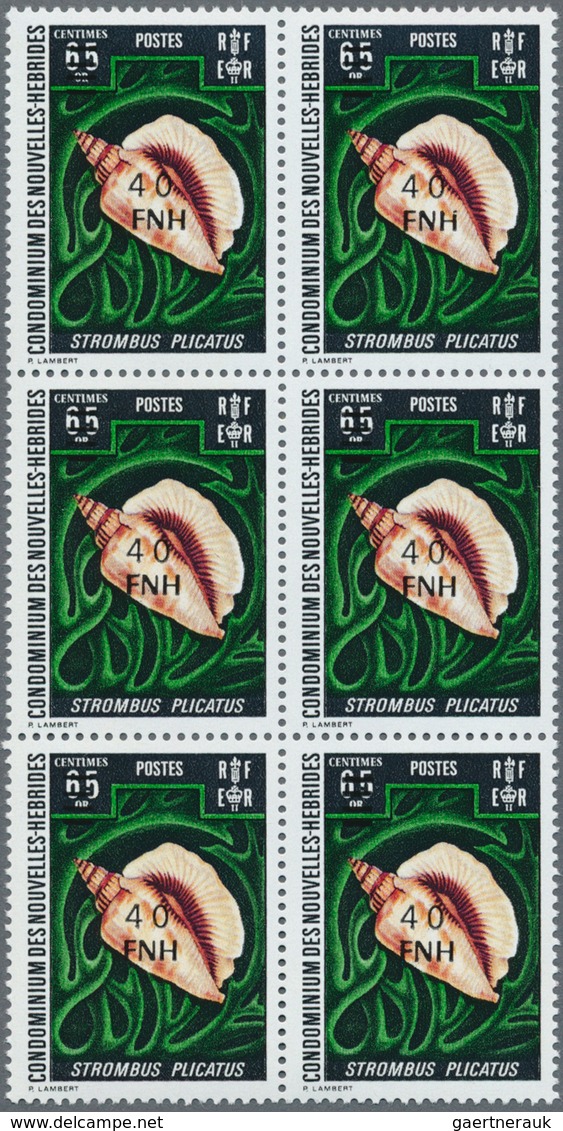 Neue Hebriden: 1977, french value definitive issue part set of ten with LOCAL OVERPRINT of new curre