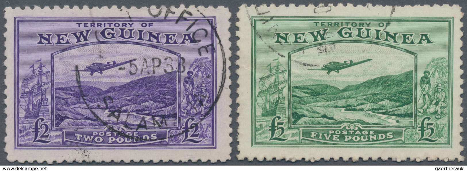 Neuguinea: 1935, Bulolo Goldfields £2 Bright Violet And £5 Emerald-green Fine Both Fine Used, Typica - Papoea-Nieuw-Guinea