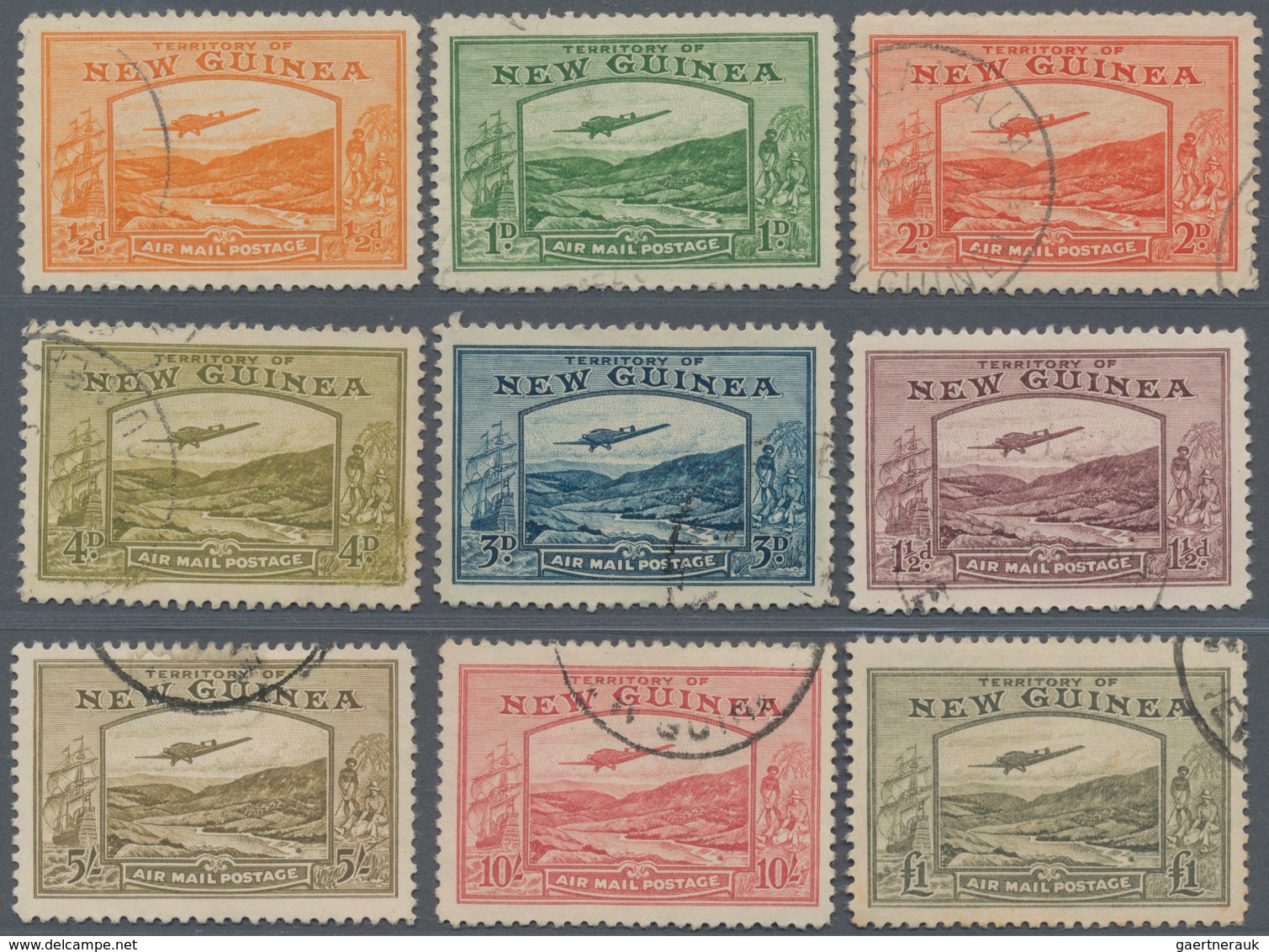 Neuguinea: 1939, Bulolo Goldfields Airmail Issue Complete Set Of 14 To £1 Olive-green, Good To Fine - Papoea-Nieuw-Guinea