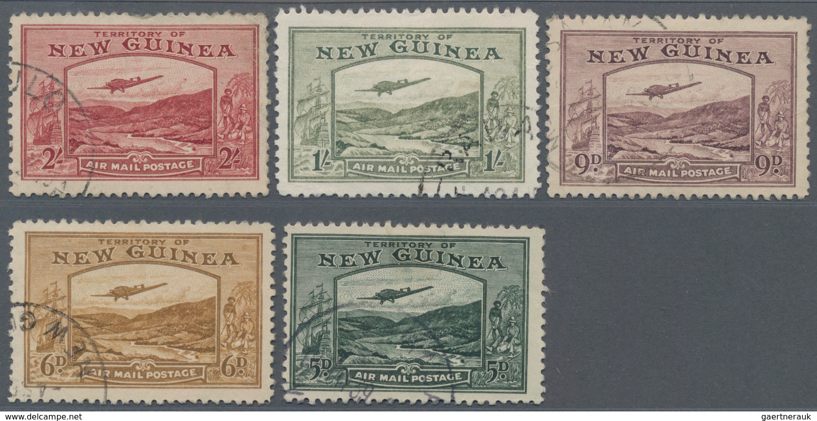 Neuguinea: 1939, Bulolo Goldfields Airmail Issue Complete Set Of 14 To £1 Olive-green, Good To Fine - Papua New Guinea