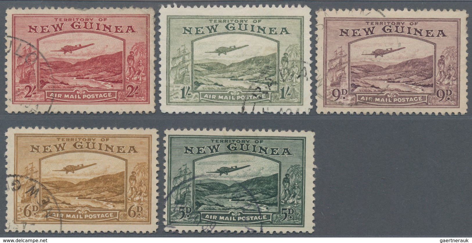 Neuguinea: 1939, Bulolo Goldfields Airmail Issue Complete Set Of 14 To £1 Olive-green, Good To Fine - Papoea-Nieuw-Guinea