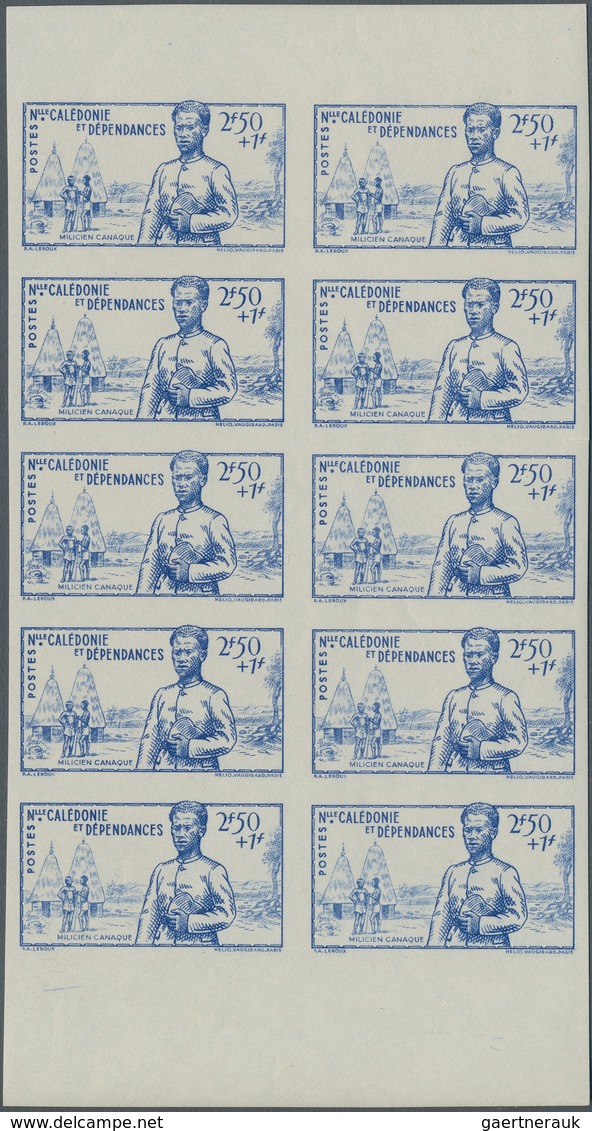 Neukaledonien: 1941, National Defense, 2.50fr.+1fr. Blue, Imperforate Marginal Bock Of Ten, Mint Nev - Covers & Documents