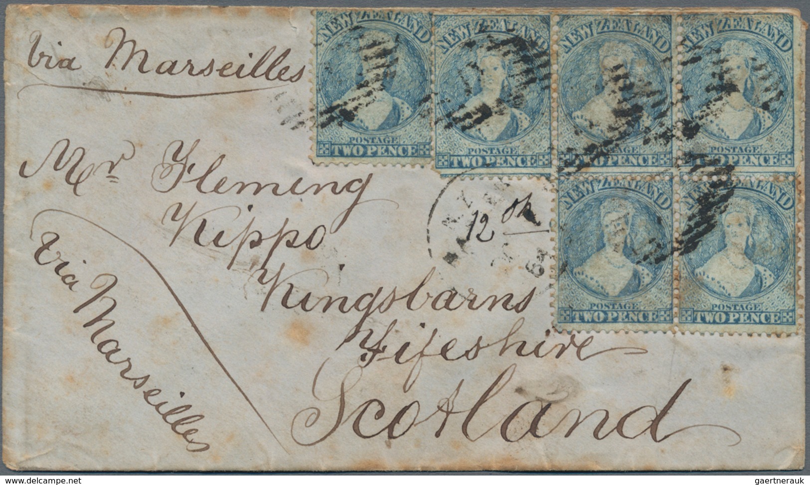 Neuseeland: 1864, 2 D Püale Blue In Block Of Four With Two Singles Covering The 10 D Rate For This L - Other & Unclassified