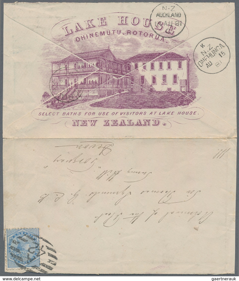 Neuseeland: 1881 (August), QV 6d. Blue Single Use On Cover Cancelled With Barred Numeralm 'A/42' Add - Other & Unclassified