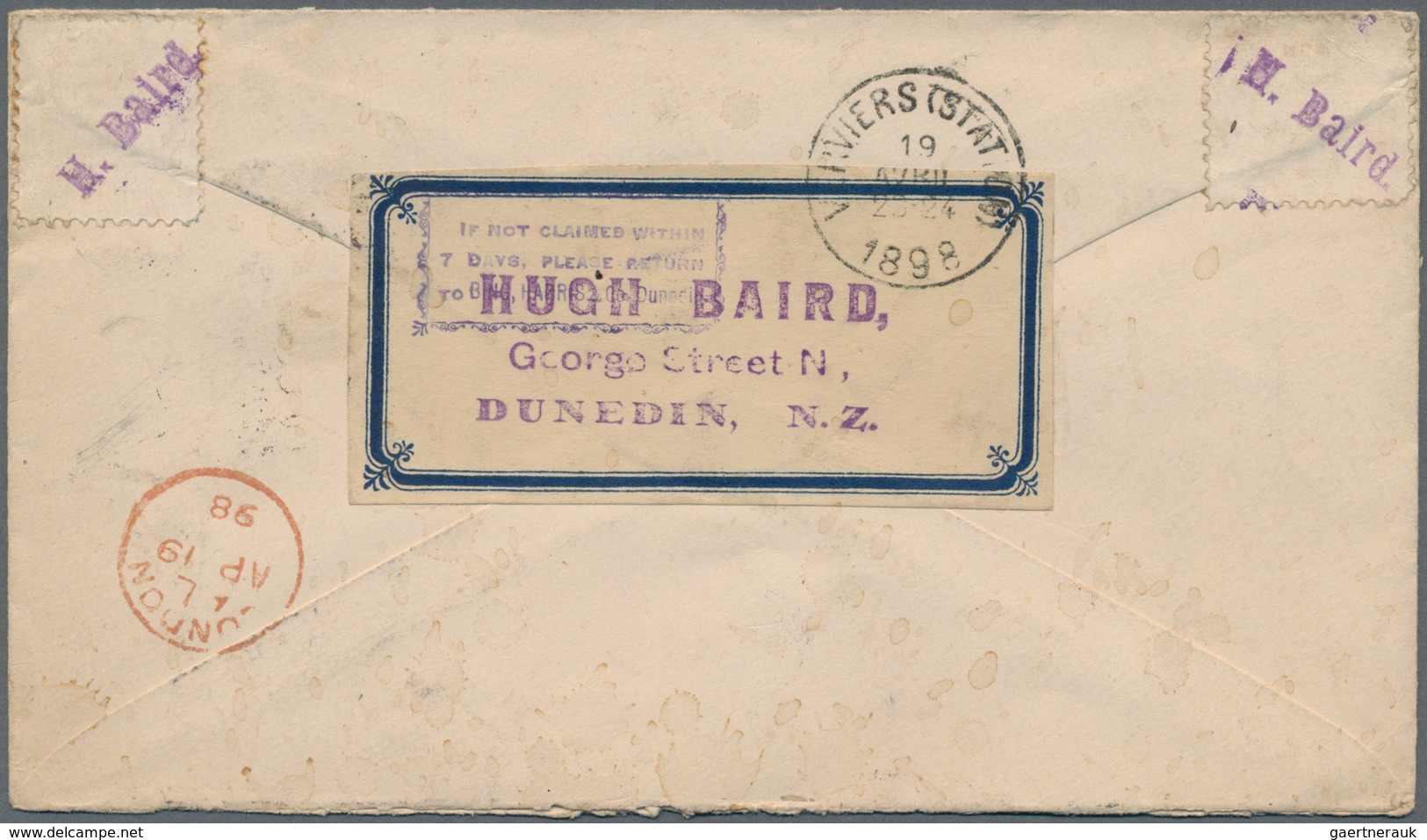 Neuseeland: 1898/1910 A Cover And A Ppc To Scarce Destinations, With 1) 1898 Cover From Dunedin To B - Other & Unclassified