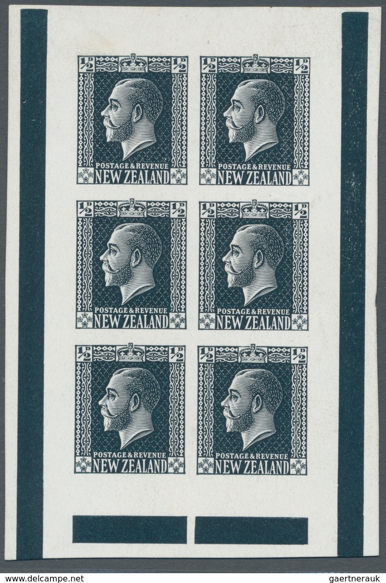 Neuseeland: 1915 (ca.), KGV ½d. Black Imperforate PROOF Booklet Pane Of Six With Bars In Selvedge On - Other & Unclassified