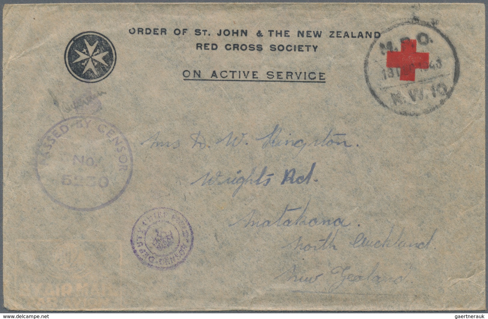 Neuseeland: 1942/1944, Two Expeditionary Force In The Middle East Censored Covers To New Zealand. On - Andere & Zonder Classificatie