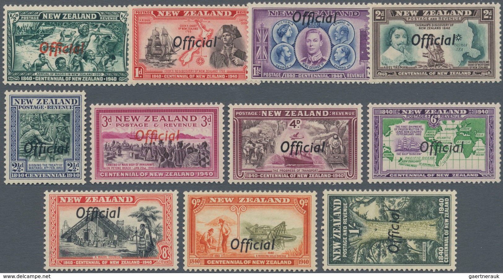 Neuseeland - Dienstmarken: 1940, Centennial Issue Optd. 'Official' Complete Set Of 11, Mint Lightly - Officials