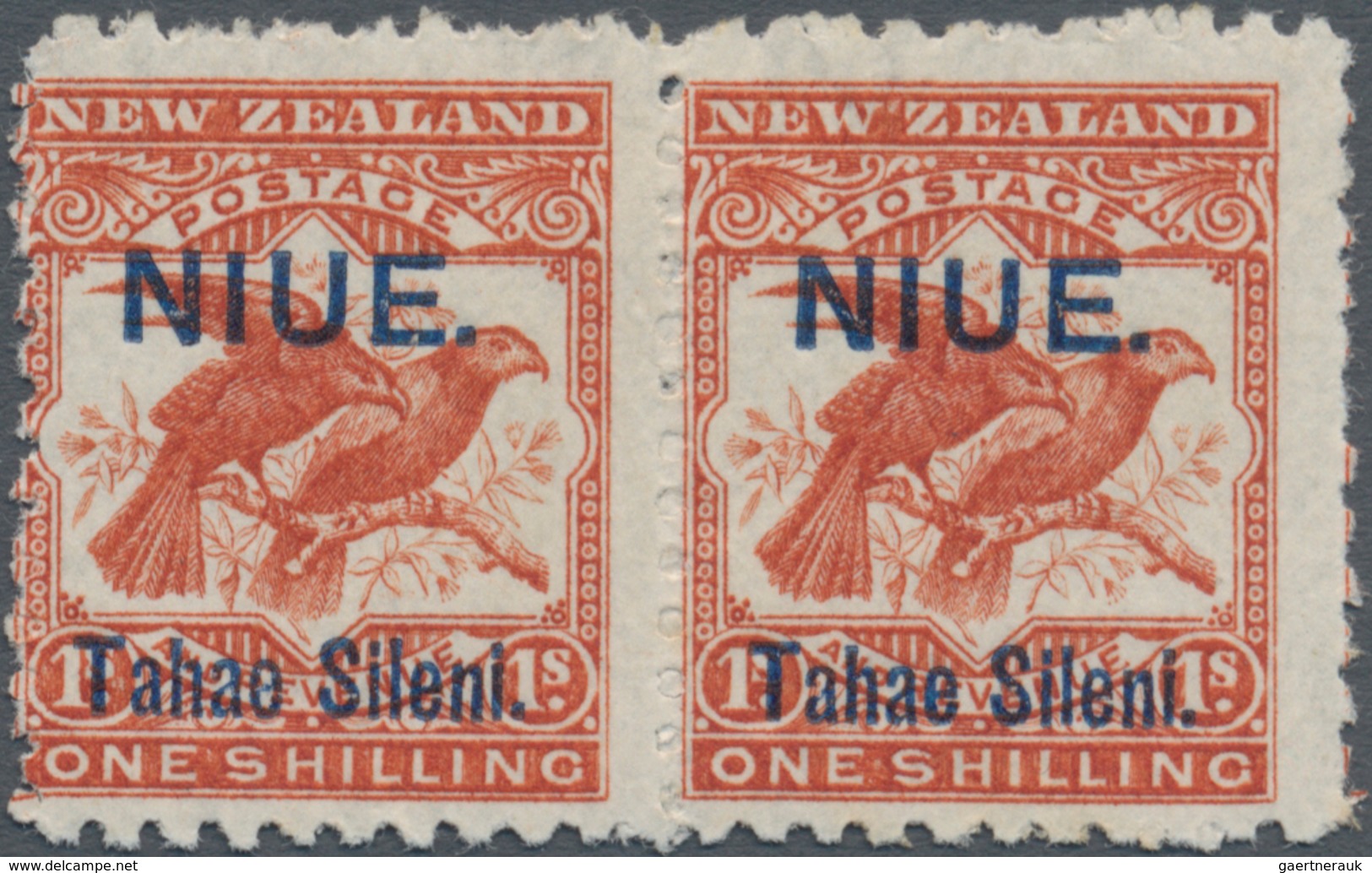 Niue: 1903, "NIUE Tahe Sileni" Joined Type Overprinted Pair 1 Sh. Brown-red, Mint Hinged, Very Fresh - Niue