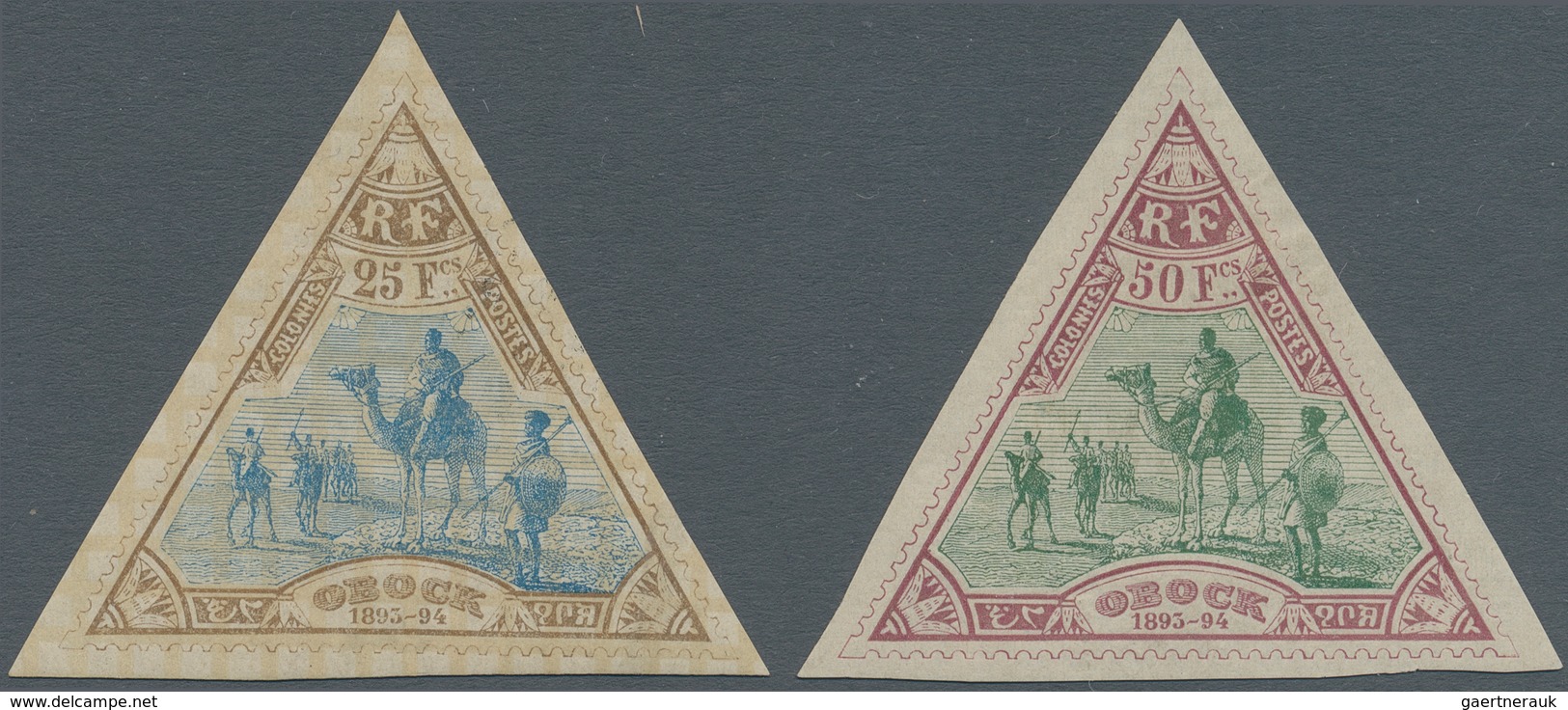 Obock: 1894, 25 Fr. Pale Brown/blue And 50 Fr. Lilac Red/green, Both Mint Lightly Hinged, VF, Signed - Andere & Zonder Classificatie