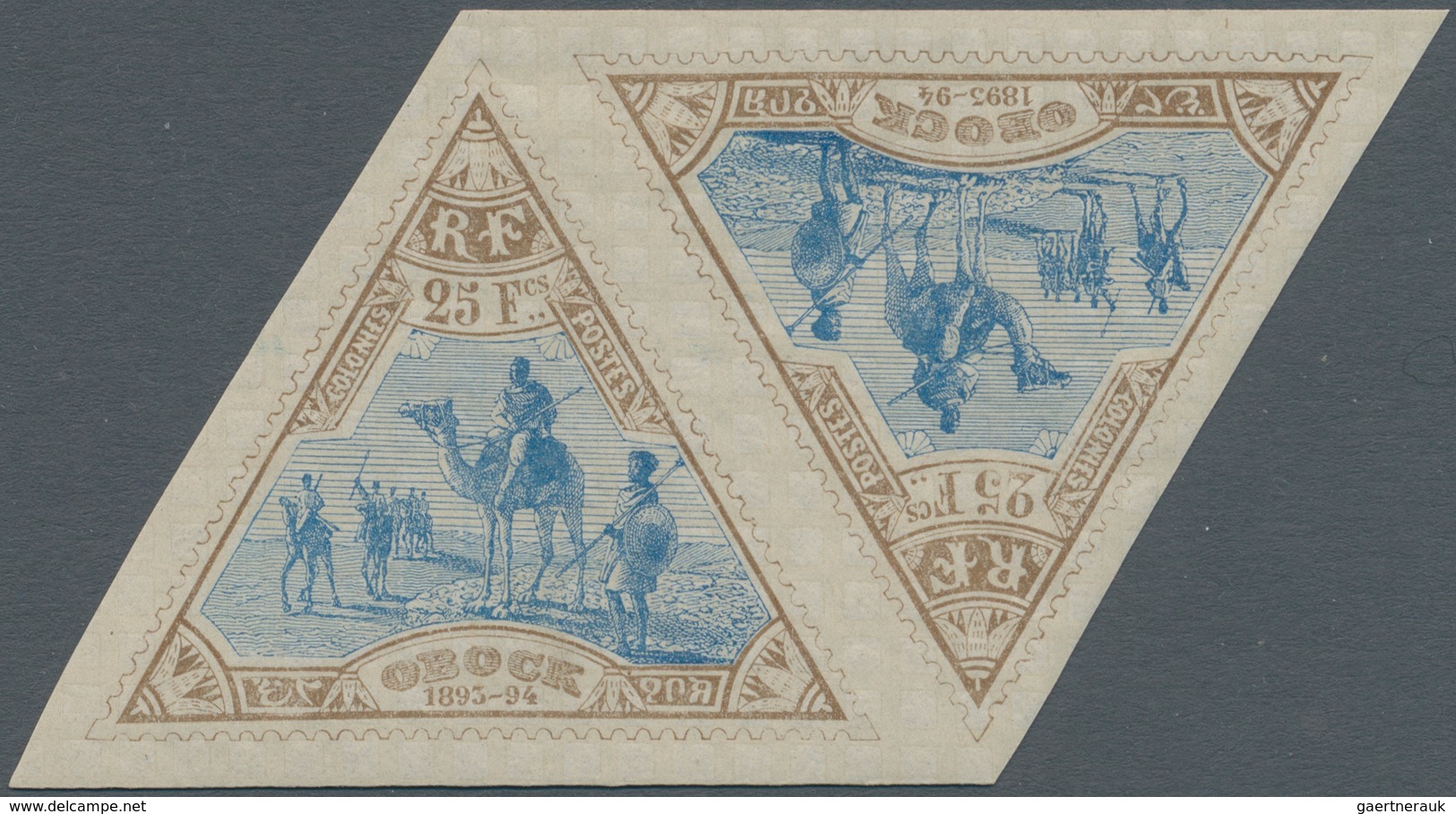 Obock: 1894, 25 Fr. Pale Rown/blue In Tete-beche Pair, Mint Lightly Hinged, Fine. Signed (Yv. No. 63 - Altri & Non Classificati