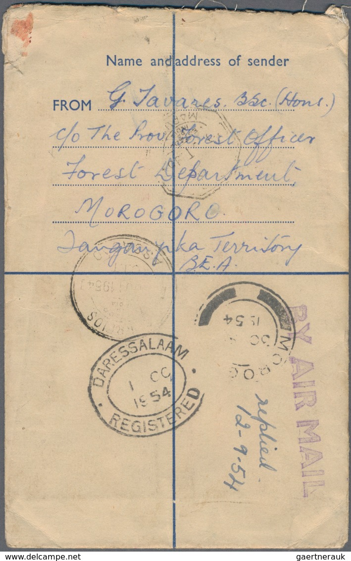 Ostafrikanische Gemeinschaft: 1953/54 Two Uprated Registered Postal Stationery Envelopes From Morogo - Brits Oost-Afrika