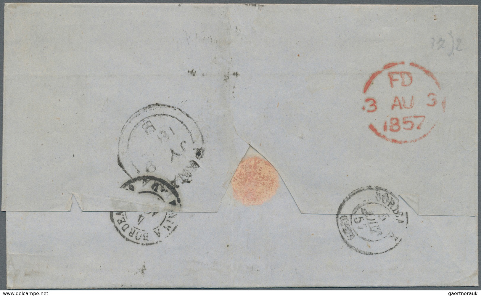 Panama: 1857, Maritime Mail Cover From Panama To Bordeaux In France, On Reverse British P.O. Split C - Panama