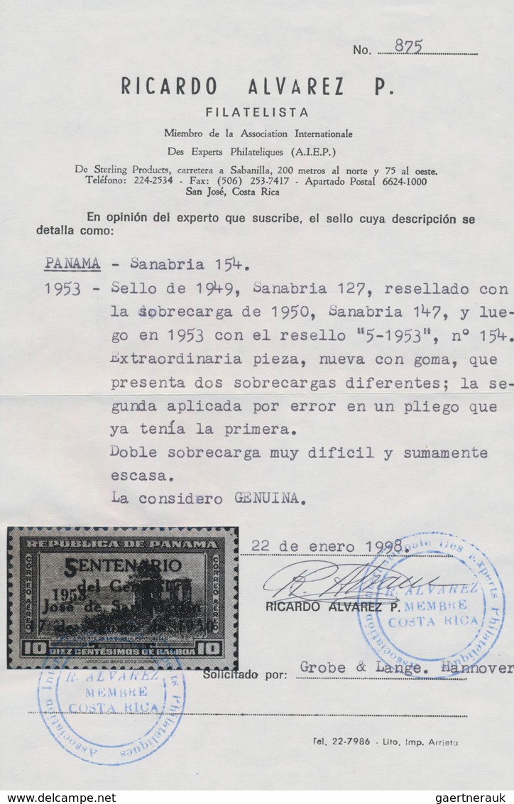 Panama: 1953, FLUGPOST, Sehr Seltener Fehldruck Des Aufdrucks Des 4-zeiligen Roten Überdrucks "CENTE - Panamá