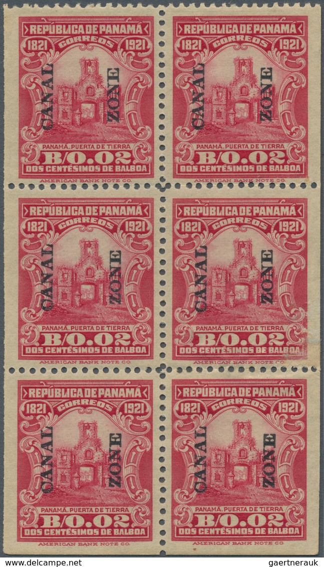 Panama-Kanalzone: 1921, 2 C. Carmine, Booklet Pane Of 6, Unused, Two Stamps With Thin Spot And Adhes - Panama