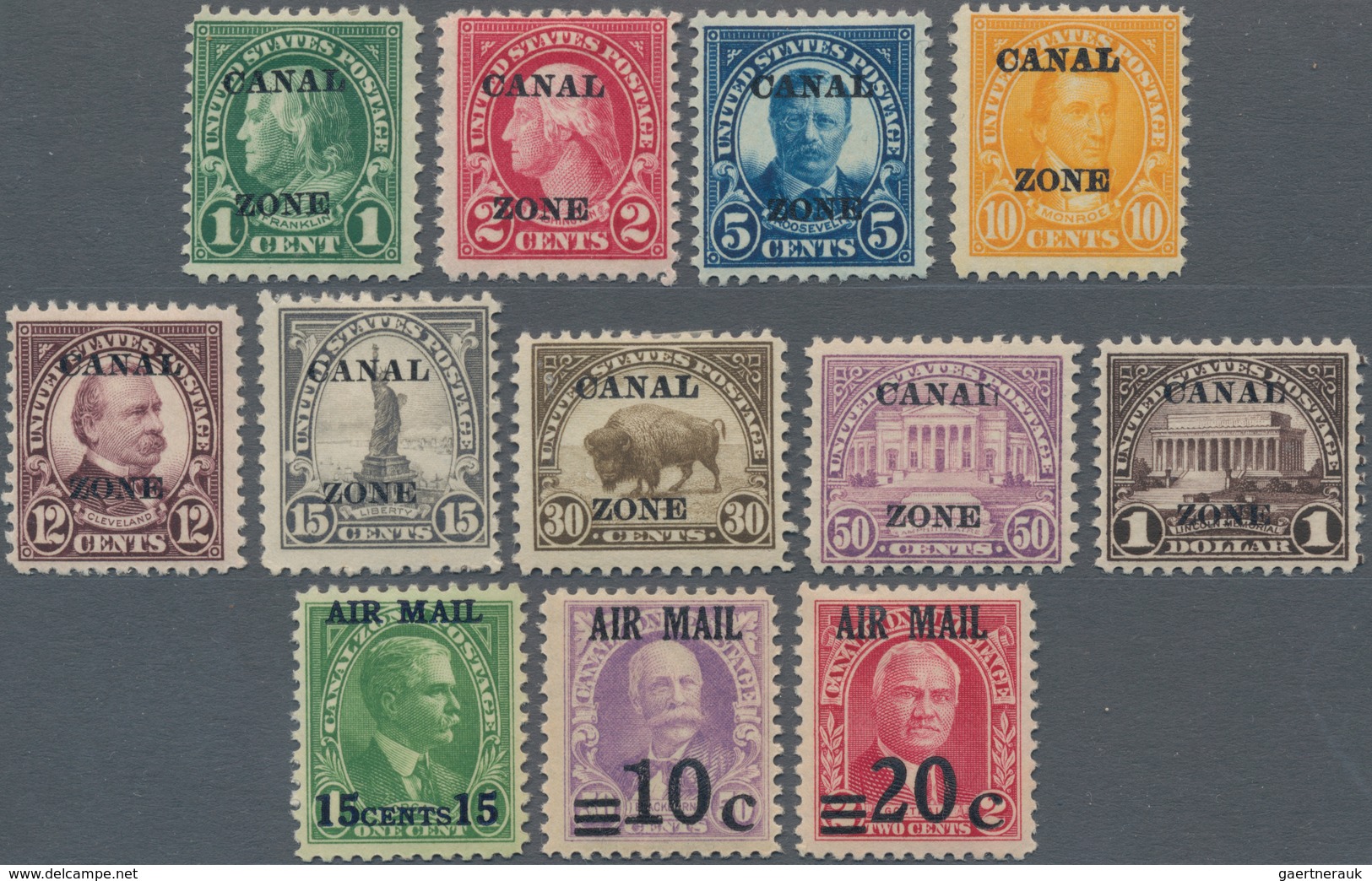 Panama-Kanalzone: 1924-26 Short Set Of Nine Definitives Optd. "CANAL/ZONE" Including 1c., 2c., 5c., - Panama