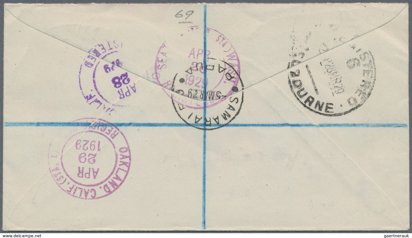 Papua: 1929, Registered Letter From SAMARAI With 6 D Definitive To Oakland, CA. Sveral Transit And A - Papoea-Nieuw-Guinea