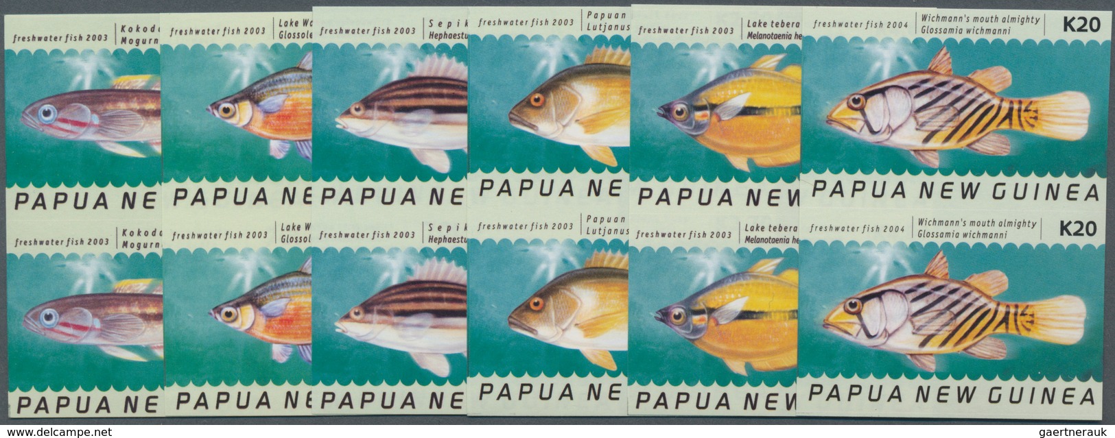 Papua Neuguinea: 2004, Freshwater Fishes Complete Set Of Six In Vertical IMPERFORATE Pairs, Mint Nev - Papoea-Nieuw-Guinea