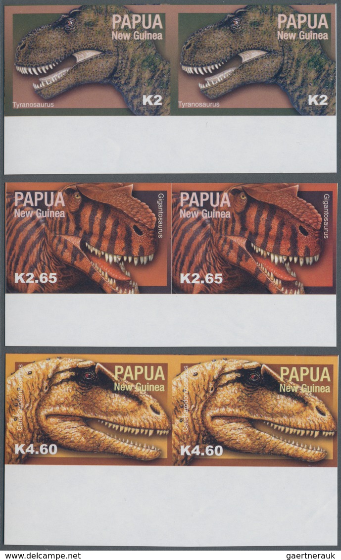 Papua Neuguinea: 2004, Prehistoric Animals Complete Set Of Six In Vertical IMPERFORATE Pairs, The Im - Papoea-Nieuw-Guinea