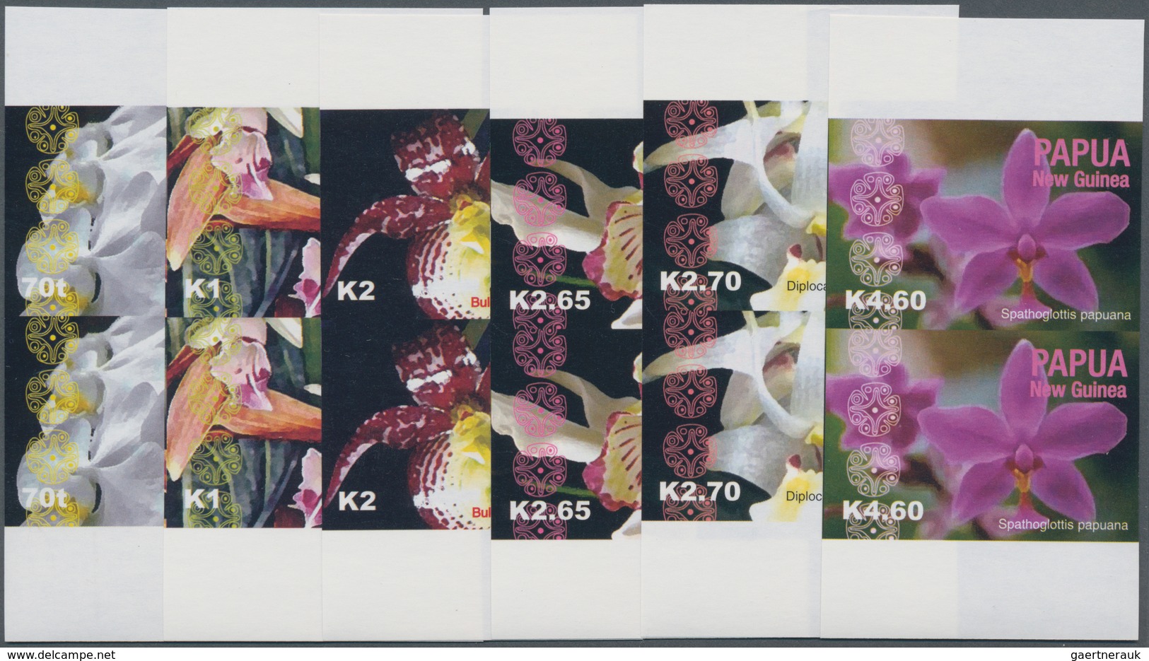 Papua Neuguinea: 2004, Native Orchids Complete Set Of Six In Vertical IMPERFORATE Pairs, The Imperf. - Papua New Guinea